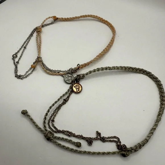 Pura Vida Green & Peach Woven Adjustable Bracelets Lot Of (2) with Chains - Picture 5 of 6